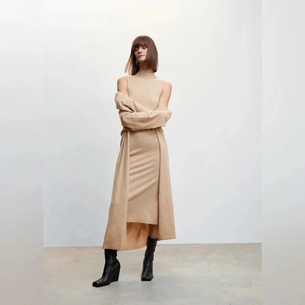 Mango Side Slit Fall Knit Dress NWT